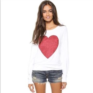 Wildfox Red Sparkle Glitter Heart Jumper Sweater